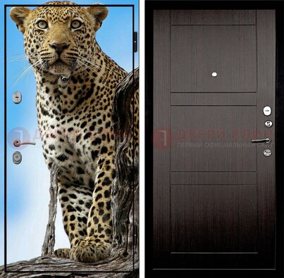 Железная дверь с рисунком гепарда снаружи ДФ-27 в Архангельске