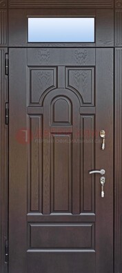 Железная дверь с фрамугой в коричневом цвете ДФГ-22 в Архангельске