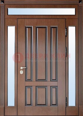 Железная дверь со стеклом и фрамугами в коричневом цвете ДФГ-8 в Гатчине