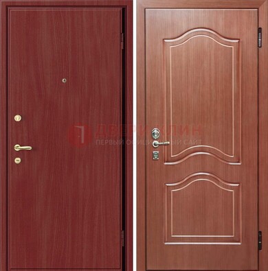 Красная металлическая дверь с ламинатом МДФ внутри ДЛ-8 в Архангельске