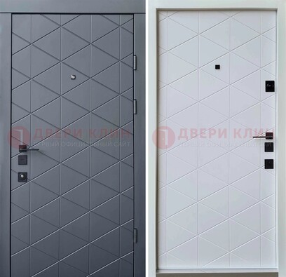 Серая железная дверь с МДФ с внутренней белой стороной ДМ-201 в Архангельске