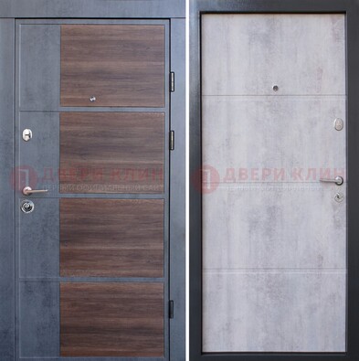 Серая железная дверь коричневой вставкой МДФ ДМ-211 в Кашире