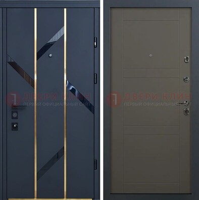Темная металлическая дверь МДФ со стеклянными вставками ДМ-288 в Архангельске