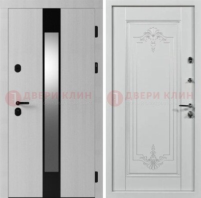 Белая металлическая дверь МДФ с зеркальной вставкой ДМ-324 в Архангельске