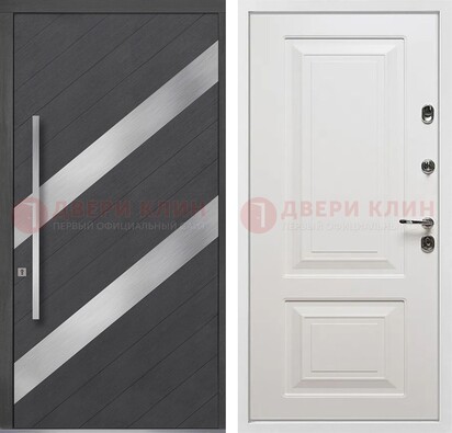 Серая входная дверь МДФ с металлическими вставками ДМ-325 в Архангельске