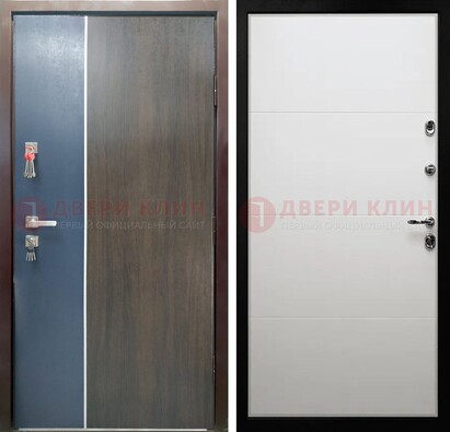 Входная коричневая дверь МДФ с синей вставкой ДМ-335 в Архангельске