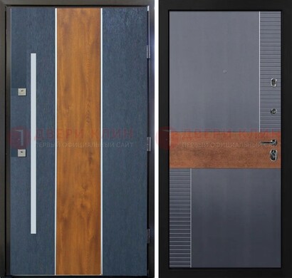 Темная металлическая дверь МДФ со вставками ДМ-411 в Куровском
