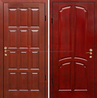Красная металлическая дверь с массивом дуба ДМД-15 в Архангельске