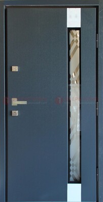 Серая стальная дверь с порошковым покрытием и стеклянной вставкой ДП-216 в Архангельске