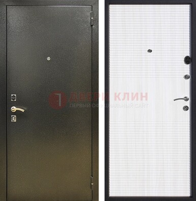Стальная темно-серая дверь с порошковой отделкой и МДФ Белый ясень ДП-279 в Архангельске