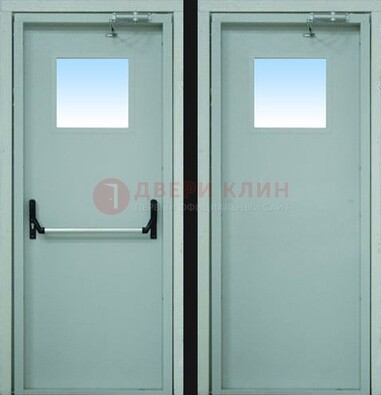 Серая металлическая противопожарная дверь со стеклянной вставкой ДПП-3 в Архангельске