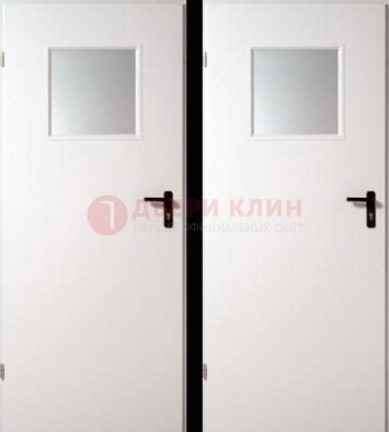 Белая железная противопожарная дверь с декоративной вставкой ДПП-6 в Архангельске