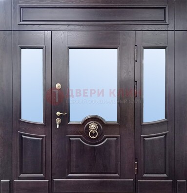 Филенчатая металлическая дверь с панелью МДФ и стеклом ДПР-102 в Архангельске