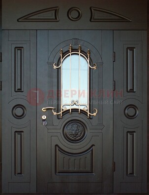 Парадная железная дверь Винорит со стеклом и ковкой ДПР-103 в Архангельске