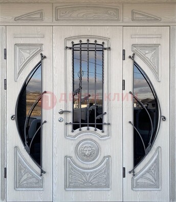Большая парадная дверь Винорит со стеклом и ковкой ДПР-108 в Архангельске