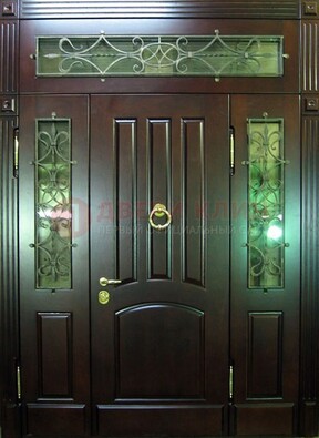 Стальная парадная дверь со стеклом и ковкой ДПР-18 для деревянного дома в Смоленске