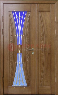 Коттеджная парадная дверь со стеклянными вставками и ковкой ДПР-26 в Архангельске