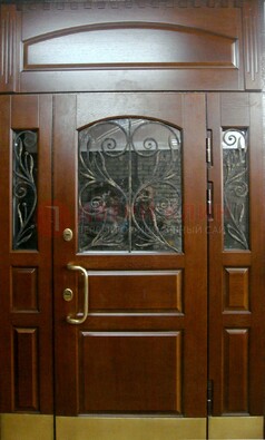 Стальная парадная дверь со вставками из стекла и ковки ДПР-30 в коттедж в Архангельске