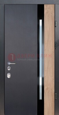 Черная металлическая дверь МДФ со стеклом ДС-14 в Архангельске