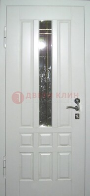 Белая металлическая дверь со стеклом ДС-1 в загородный дом в Архангельске