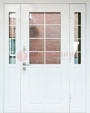 Белая стальная дверь со стеклом и фрамугами ДС-27 в Архангельске