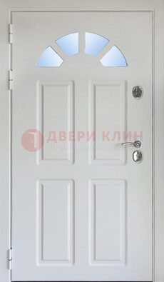 Белая стальная дверь МДФ со стеклом для дома ДС-37 в Архангельске