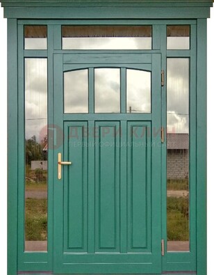 Зеленая металлическая дверь МДФ со стеклом ДС-43 в Архангельске