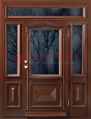 Коричневая металлическая дверь со стеклом ДС-67 в Архангельске