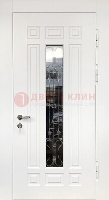 Белая стальная дверь винорит со стеклом и ковкой ДСК-191 в Архангельске