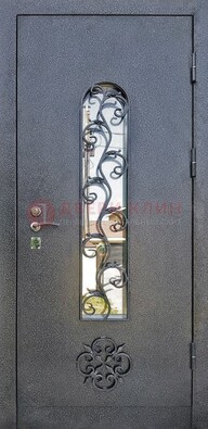 Темная стальная дверь Порошок со стеклом и ковкой ДСК-217 в Архангельске