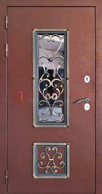 Уличная дверь Порошок со стеклом и ковкой для дома ДСК-218 в Архангельске
