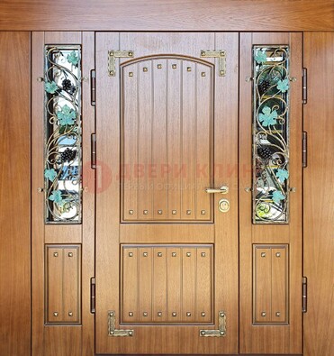Железная дверь Винорит со стеклом и ковкой лозы ДСК-236 в Архангельске