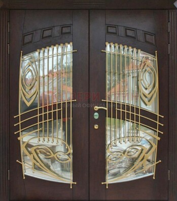 Двухстворчатая стальная дверь Винорит со стеклом и ковкой ДСК-240 в Сочи
