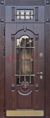 Металлическая дверь массив со стеклом и ковкой с фрамугой ДСК-249 в Архангельске