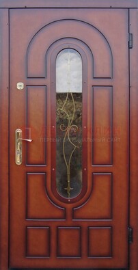 Яркая металлическая дверь Винорит со стеклом и ковкой ДСК-268 в Архангельске