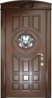 Шоколадная металлическая дверь Винорит со стеклом и ковкой ДСК-269 в Архангельске