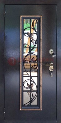 Железная дверь с порошковым напылением стеклом и ковкой ДСК-279 в Архангельске