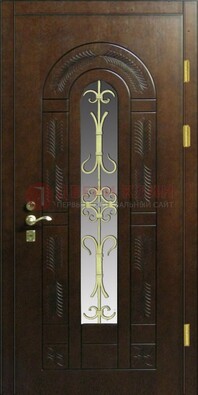 Дизайнерская металлическая дверь со стеклом и ковкой ДСК-50 в Санкт-Петербурге