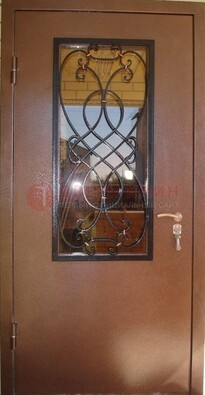 Металлическая дверь со стеклом и ковкой ДСК-51 на дачу в Архангельске