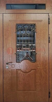 Металлическая входная дверь со стеклом и ковкой для дома ДСК-96 в Архангельске
