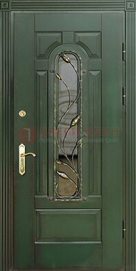 Железная дверь со стеклом и ковкой ДСК-9 для офиса в Архангельске