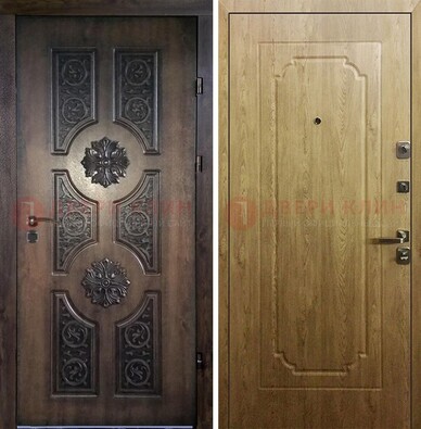 Железная коричневая дверь с виноритом и Золотой дуб внутри ДВТ-101 в Архангельске