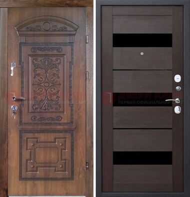 Стальная коричневая филенчатая дверь с виноритом и темной МДФ ДВТ-122 в Архангельске
