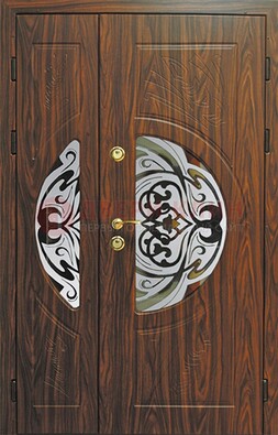Стальная коричневая дверь с виноритом и стеклом ДВТ-175 в Балашихе