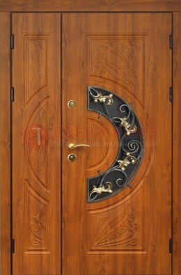Входная дверь цвета золотой дуб с виноритом и ковкой ДВТ-176 в Архангельске