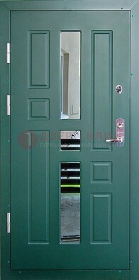 Зеленая железная  дверь с виноритом и зеркалом ДВТ-205 в Архангельске