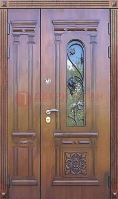 Железная коричневая филенчатая дверь с виноритом и МДФ ДВТ-85 в Уфе