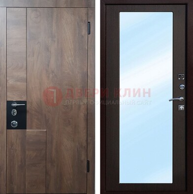Металлическая дверь Темный орех c МДФ с зеркалом ДЗ-106 в Архангельске