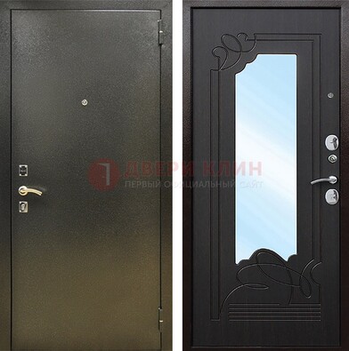 Железная темная дверь c порошковым напылением и МДФ с узором и зеркалом ДЗ-111 в Архангельске