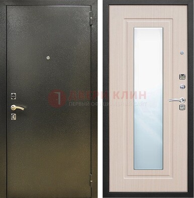 Входная темная дверь c порошковым покрытием и МДФ Белый дуб и зеркалом ДЗ-112 в Архангельске